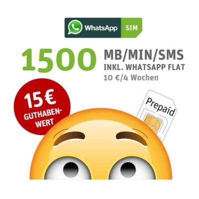 Nur 3,00 EURO WhatsApp SIM Prepaid [SIM, Micro-SIM, Nano-SIM] – Starterpaket mit 15 EUR Guthabenwert